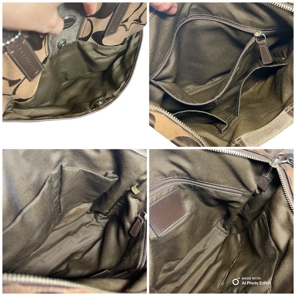 Coach Signature Stripe Khaki Gold Tote Bag Canvas & Patent Leather w/ Hang Tags - Picture 13 of 14